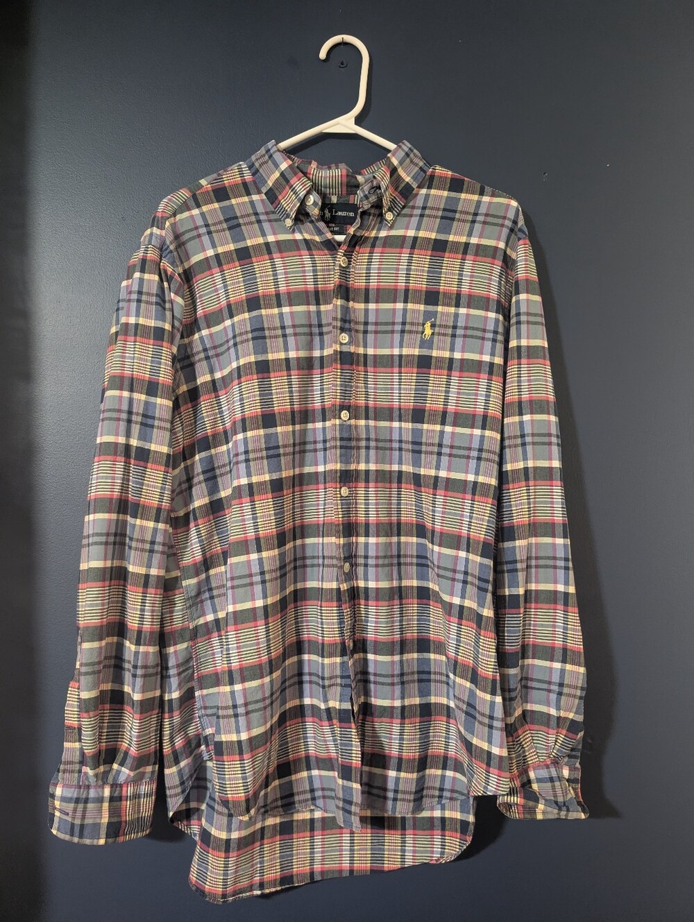 Vintage 90s Mens Ralph Lauren Multicolor Plaid Button-Down Shirt - Size Medium